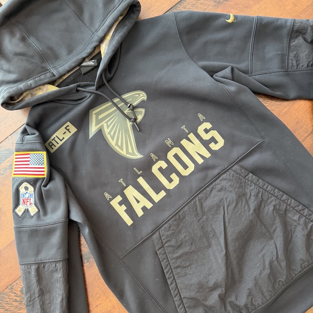 Atlanta Falcons Hoodie Mens Small Black NFL Salute Service Dri Fit On Field Nike
